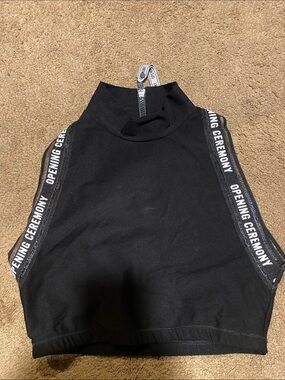 Opening Ceremony Black Sleeveless Mock Neck Crop Top with Logo Tape